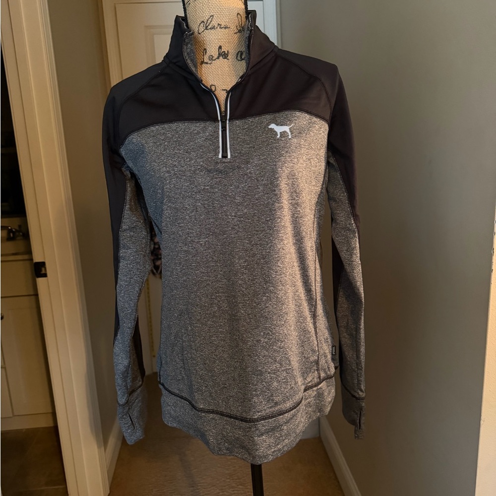 Women’s Gray and Black PINK Quarter-Zip Sweater